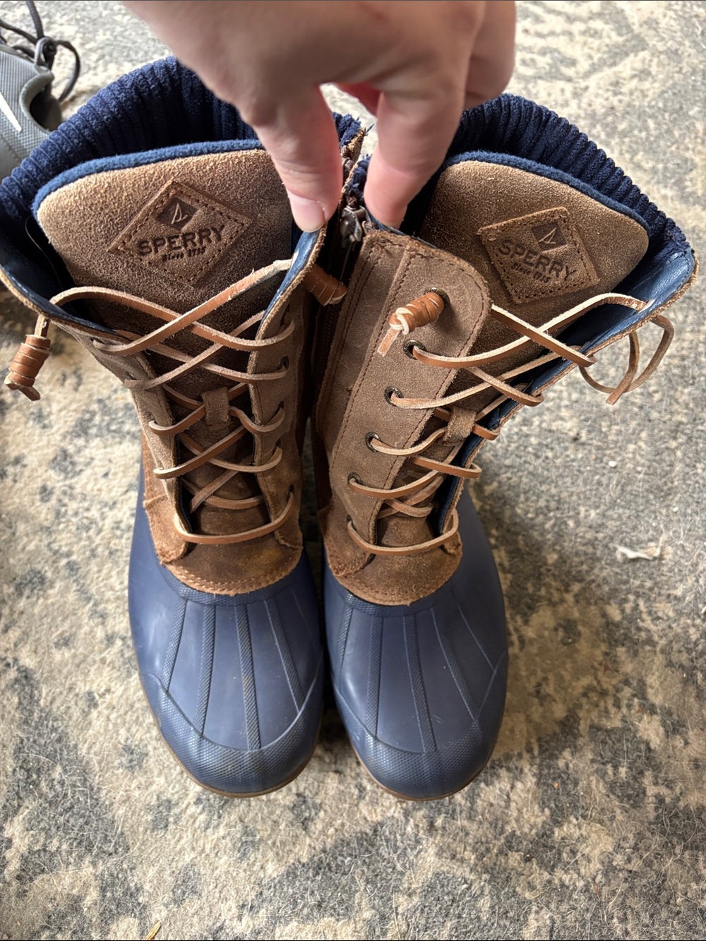 Sperry Navy and Brown Waterproof Lace-Up Duck Boots